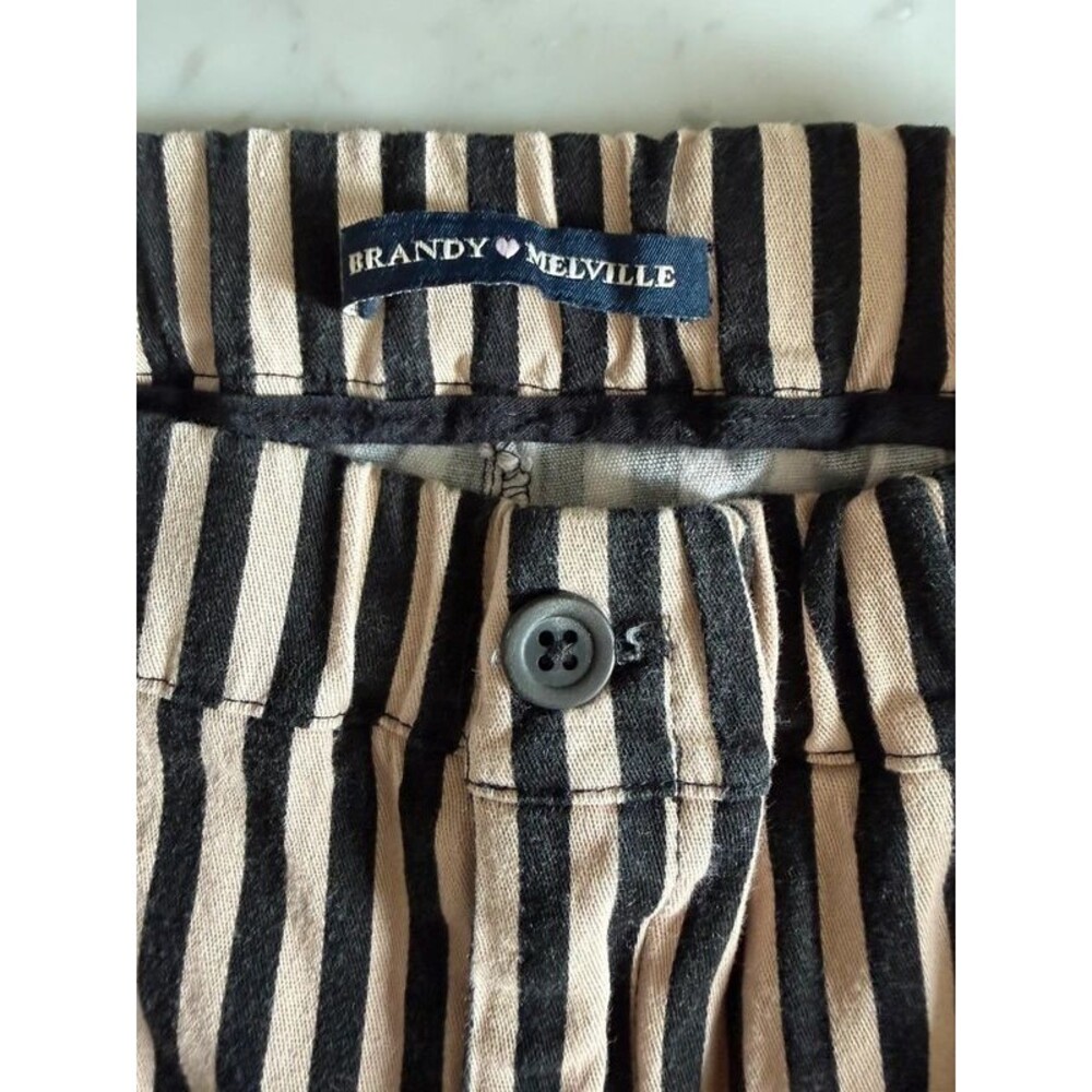 Brandy Melville Tilden Striped Pants Black Tan Beige Vertical Stripe One Size